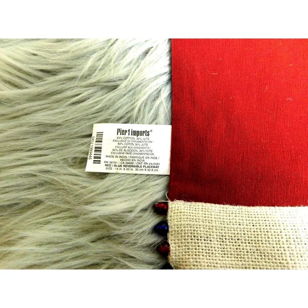 Pier One Imports Red/Blue Reversible‎ Beaded Placemats Set of 4